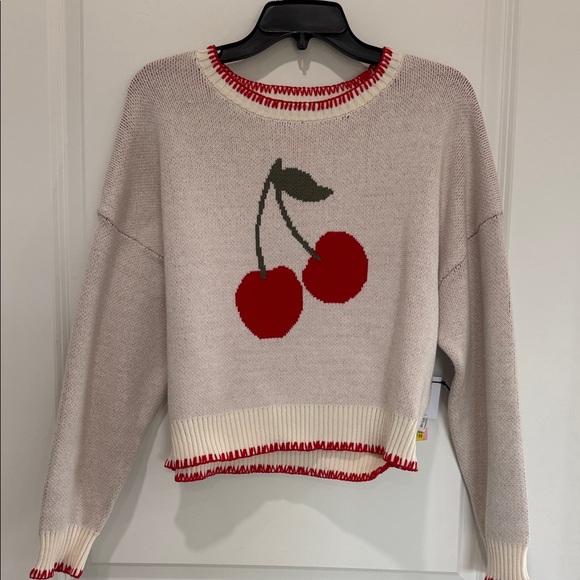 Originality Sweaters - Cherry Design Knit Sweater - Cream and Red